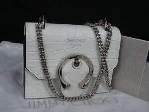 1円 ■新品同様■ JIMMY CHOO ジミーチュウ ミニパリス クロコダイル型押しレザー チェーン ショルダーバッグ ホワイト系 AR6151