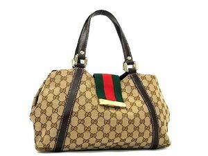 1円 ■極美品■ GUCCI グッチ 211937 シェリーライン GGキャンバス×レザー ショルダーバッグ トートバッグ ブラウン系 AQ1223