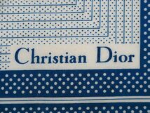 ■極美品■ ChristianDior クリスチャンディオール シルク100％ ドット柄 総柄 大判 スカーフ ストール レディース ブルー系 DD9045_画像4