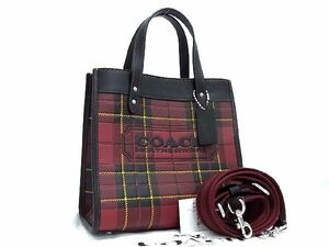 1 jpy # new goods # unused # COACH Coach CG192 leather 2WAY check handbag shoulder lady's red group × black group AR1216