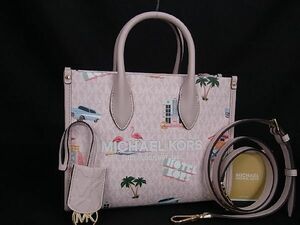 1円 ■新品■未使用■ MICHAEL KORS マイケルコース ミレラマイアミ PVC×レザー MK柄 2WAY ハンドバッグ ショルダー ピンク系 BG1392