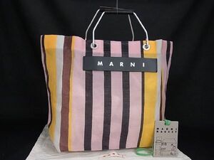 1円 ■新品■未使用■ MARNI マルニ フラワーカフェ ナイロン ストライプ ハンドバッグ トート レディース マルチカラー AR1159