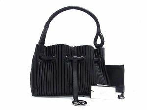 1円 ■美品■ GIORGIO ARMANI ジョルジオアルマーニ レザー プリーツ ワンハンドル ハンドバッグ ショルダー ブラック系 BJ1723