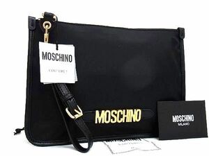 1円 ■新品■未使用■ MOSCHINO モスキーノ ナイロン×レザー クラッチバッグ セカンドバッグ マルチケース ブラック系 BF1629