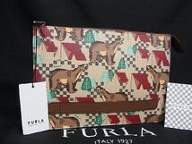 1円 ■新品■未使用■ FURLA フルラ レザー ベア クマ クラッチバッグ セカンドバッグ レディース ブラウン系×ボルドー系 BF1620_画像1