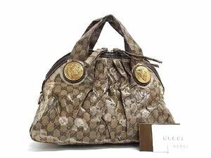 1円 GUCCI グッチ 197019 204991 GG柄 ナイロン ボストンバッグ 旅行かばん レディース ブラウン系 BJ1918