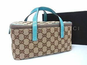 1円 ■新品■未使用■ GUCCI グッチ 124540 GG柄 GGキャンバス バニティバッグ ハンドバッグ トート ベージュ系×ライトブルー系 AP8423