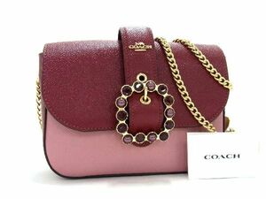 1円 ■新品■未使用■ COACH コーチ C5117 レザー チェーン ショルダーバッグ ポシェット レディース ピンク系×ボルドー系 AR5589