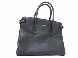 1円 ■美品■ FURLA フルラ ピン レザー ハンドバッグ レディース ブラック系 BJ1925