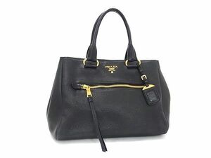 1円 ■美品■ PRADA プラダ レザー トートバッグ ショルダー 肩掛けかばん レディース ブラック系 FC0324