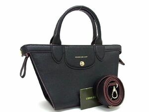 1円 ■極美品■ LONGCHAMP ロンシャン ルプリアージュ エリタージュ レザー 2WAY ハンドバッグ ショルダーバッグ ブラック系 AQ7333