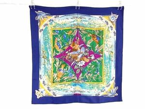 1円 ■極美品■ HERMES エルメス TROPIQUES カレ90 シルク100% 大判 スカーフ ストール ショール レディース ネイビー系 AV9586