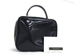 1円 ■美品■ GUCCI グッチ 000 3270 0323 バンブー パテントレザー ハンドバッグ バニティバッグ メイクポーチ ブラック系 BI1509