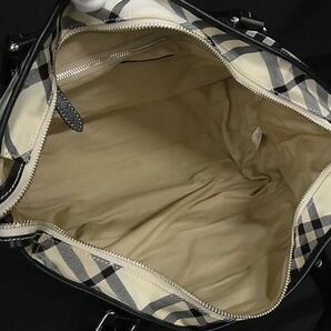 1円 BURBERRY バーバリーブルーレーベル ナイロンキャンバス×レザー チェック柄 トートバッグ ショルダー 肩掛け アイボリー系 BF6849の画像5