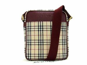 1円 ■極美品■ BURBERRY バーバリー ノバチェック キャンバス×レザー クロスボディ ショルダーバッグ ベージュ系×ボルドー系 AQ3453