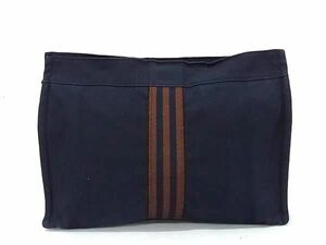 1円 ■美品■ HERMES エルメス フールトゥ キャンバス シルバー金具 クラッチバッグ セカンドバッグ マルチポーチ ネイビー系 AW3640