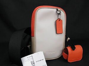 1円 ■新品同様■ COACH コーチ CH070 レザー エアポッズケース付き ショルダーバッグ クロスボディ ベージュ系×オレンジ系 BE1239