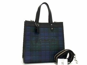 1円 ■新品■未使用■ COACH コーチ レザー チェック柄 2way ハンドバッグ トート ショルダーメンズ レディース ネイビー系 AR5573