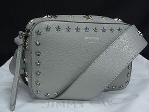 1円 ■極美品■ JIMMY CHOO ジミーチュウ ペガシ スタースタッズ ショルダーバッグ 斜め掛け 肩掛け レディース グレー系 AB7858アZ