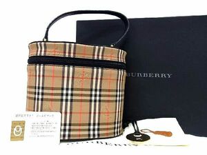 1円 ■極美品■ BURBERRY バーバリー ノバチェック キャンバス×レザー バニティバッグ ハンドバッグ ブラウン系×ブラック系 AN9257