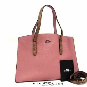 1円 ■極美品■ COACH コーチ 76073 シグネチャー レザー 2WAY ハンドバッグ ショルダー 斜め掛けかばん レディース ピンク系 FC1291の画像1