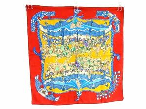 1円 ■新品同様■ HERMES エルメス TOURNEZ MANEGE 【メリーゴーランド】カレ90 シルク100% スカーフ ショール ストール レッド系 FA3249