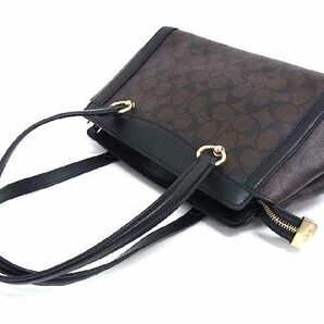 1円 ■美品■ COACH コーチ C2851 シグネチャー PVC 2WAY ハンドバッグ トート ショルダー 斜め掛けかばん レディース ブラック系 FC1538の画像3