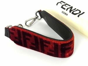 ■極美品■ FENDI フェンディ ズッカ ミニストラップユー ベロア×レザー バッグ用 ハンドルストラップ レッド系×ブラック系 K9351WA