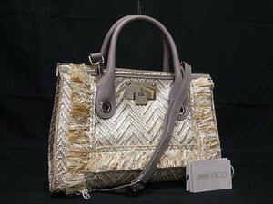 1円 ■美品■ JIMMY CHOO　ジミーチュウ ライリー ストロー 2WAY ショルダーバッグ ハンドバッグ レディース シルバー系 FC1418