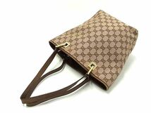 1円 GUCCI グッチ GGキャンバス×レザー ハンドバッグ ショルダー レディース ブラウン系 AW4761_画像3