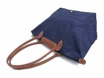 1円 ■極美品■ LONGCHAMP ロンシャン ルプリアージュ ナイロン×レザー 折りたたみ式 トートバッグ ショルダー ネイビー系 BI1447_画像3