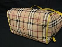 1円 BURBERRY バーバリー ノバチェック PVC×レザー ハンドバッグ トートバッグ ショルダーバッグ 肩掛け ベージュ系×イエロー系 BJ1693_画像4