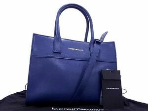 1円 ■新品■未使用■ EMPORIO ARMANI エンポリオアルマーニ レザー 2WAY ショルダー ハンドバッグ トート 斜め掛け ブルー系 AL8433