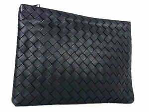 1円 ■極美品■ BOTTEGA VENETA ボッテガヴェネタ イントレチャート レザー クラッチバッグ セカンドバッグ メンズ ブラック系 AP0777