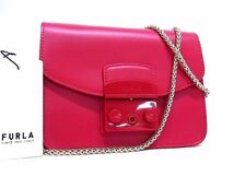 1円 ■新品■未使用■ FURLA フルラ メトロポリス レザー チェーン クロスボディ ショルダーバッグ ポシェット レッド系 BE1236_画像1