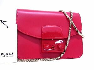 1円 ■新品■未使用■ FURLA フルラ メトロポリス レザー チェーン クロスボディ ショルダーバッグ ポシェット レッド系 BE1236