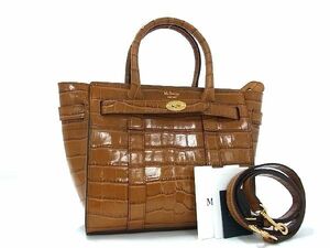 1 иен # новый товар # не использовался # MULBERRY maru Berry Mini Zip do Bay z вода крокодил type вдавлено .2WAY ручная сумочка оттенок коричневого AR8489