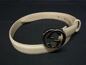 1 jpy # beautiful goods # GUCCI Gucci 036*1046*0980 leather belt declared size 65*26 lady's men's cream series FA3227