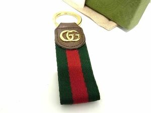 1円 ■美品■ GUCCI グッチ シェリーライン GGマーモント キャンバス×レザー キーホルダー キーリング チャーム ブラウン系 AV9506