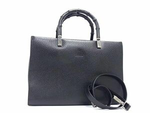 1円 ■極美品■ GUCCI グッチ 002 1035 002046 バンブー レザー 2WAY ハンドバッグ ショルダー レディース ブラック系 AW3959