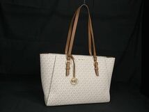 1円 ■新品同様■ MICHAEL KORS マイケルコース MK柄 PVC×レザー トートバッグ ショルダー レディース アイボリー系×ブラウン系 AW3971_画像1