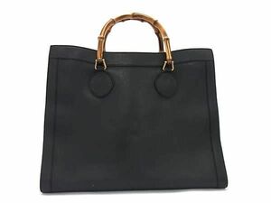 1円 GUCCI グッチ 002 1186 0259 バンブー レザー ハンドバッグ トートバッグ レディース メンズ ブラック系 CD1813