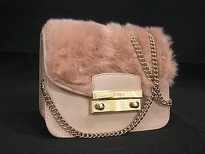 1円 ■極美品■ FURLA フルラ ジュリア メトロポリス ファー×レザー チェーン ショルダーバッグ 肩掛け 斜め掛け ピンク系 BJ0480