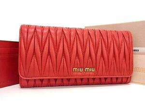 1円 ■美品■ miumiu ミュウミュウ 5M1109 マテラッセ レザー カードケース付き 二つ折り 長財布 ウォレット レディース レッド系 FC0860