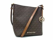 1円 ■新品同様■ MICHAEL KORS マイケルコース MK柄 PVC クロスボディ ショルダーバッグ 斜め掛け レディース ブラウン系 FC1414_画像1