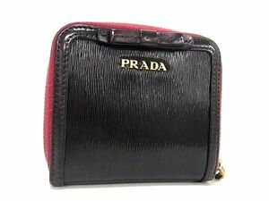 1円 PRADA プラダ レザー 二つ折り 財布 ウォレット 小銭入れ 札入れ レディース ブラック系 FC1474