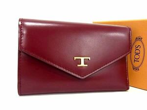 1円 ■美品■ TODS トッズ レザー 三つ折り 財布 ウォレット 小銭入れ 札入れ レディース レッド系 FC0839