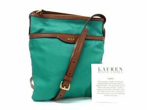 1円 ■極美品■ RALPH LAUREN ラルフローレン ナイロン クロスボディ ショルダーバッグ ポシェット 斜め掛けかばん グリーン系 FC1408