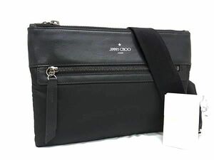 1円 ■極美品■ JIMMY CHOO ジミーチュウ コナー ナイロン×レザー クロスボディ ワンショルダーバッグ レディース ブラック系 AZ0653