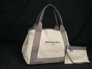 1 иен BALENCIAGA Balenciaga 339933 темно-синий бегемот sS парусина × кожа сумка имеется ручная сумочка большая сумка слоновая кость серия AW3528